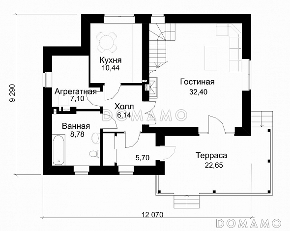 Проект жилого дома с террасой / План 1 этажа