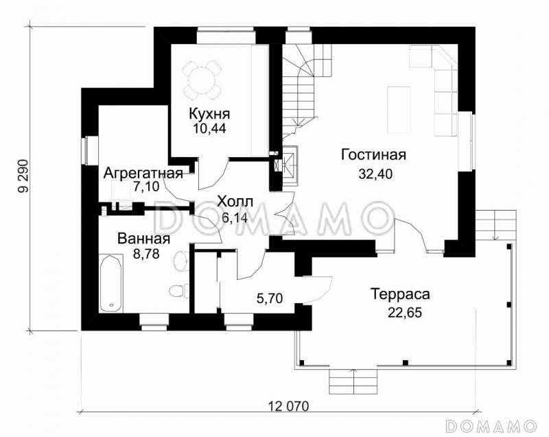 Проект жилого дома с террасой / План 1 этажа