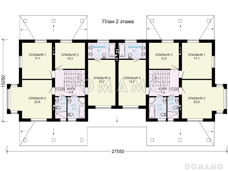 Проект двухэтажного дома на два хозяина с гаражом / План мансардного этажа