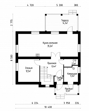Проект коттеджа из СИП панелей в стиле шале / План 1 этажа
