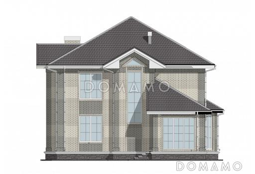 Проект двухэтажного дома с эркерной гостиной, камином и крытой террасой / Фасад 3
