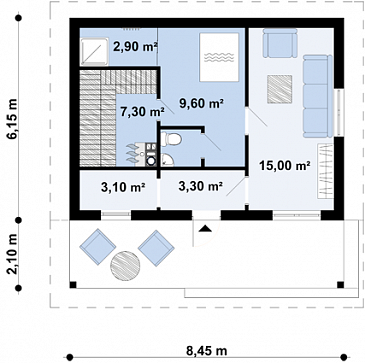 Проект бани из газобетона с комнатой отдыха и крытой террасой / План 1 этажа