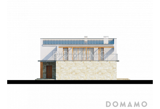 Проект современного двухэтажного дома из газобетона с четырьмя спальнями, кабинетом и гаражом / Фасад 1