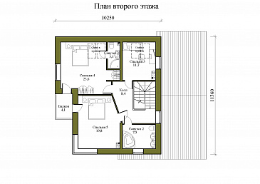 Проект двухэтажного дома из газобетона с двускатной крышей с подвалом, террасой и балконом / План 2 этажа