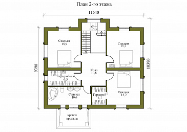 Проект двухэтажного дома с камином в гостиной и тремя спальнями / План 2 этажа