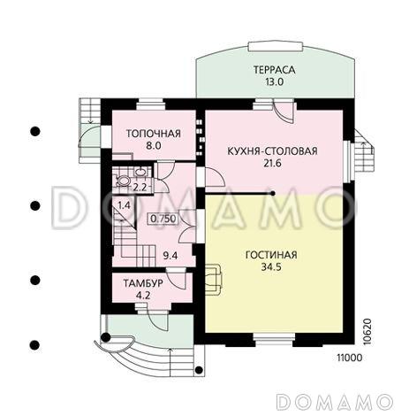 Проект дома из пеноблоков с элементами модерна, рациональной планировкой, большой гостиной на первом этаже / План 1 этажа