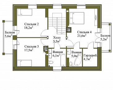Проект двухэтажного коттеджа с террасой для узкого участка / План 2 этажа