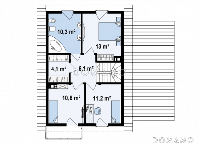 Проект двухэтажного коттеджа из кирпича с дополнительной комнатой на первом этаже и пристроенным гаражом / План 2 этажа