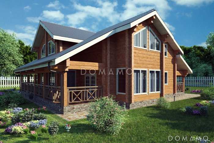 Проект дома из клееного бруса с навесом для авто