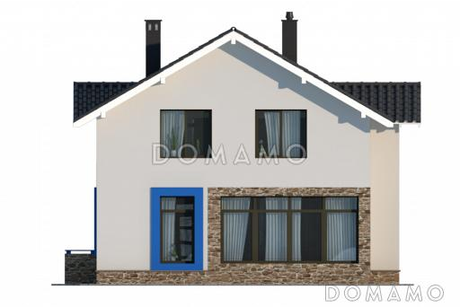 Проект лаконичного коттеджа с массивной каменной стеной крыльца / Фасад 2