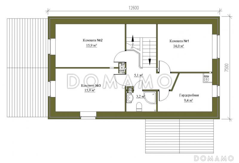 Проект небольшого коттеджа с облицовкой светлым кирпичом с террасой / План мансардного этажа