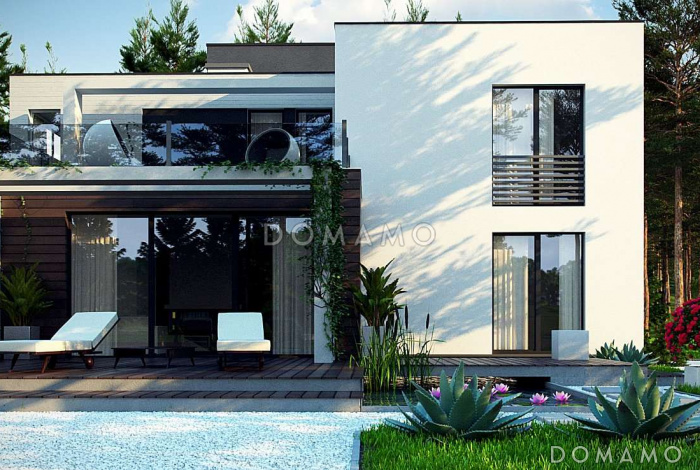 Проект красивого двухэтажного коттеджа из кирпича с террасами на втором уровне