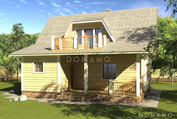 Проект каркасного дачного дома с балконом, террасой, и двумя спальнями