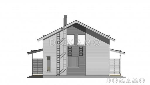 Проект современного двухэтажного каркасного дома с двускатной крышей / Фасад 2