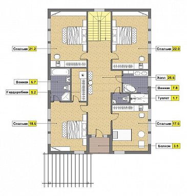 Проект каркасного дома с навесом и гаражом / План мансардного этажа
