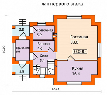 Проект дома по технологии ЛСТК с простой и удобной планировкой / План 1 этажа