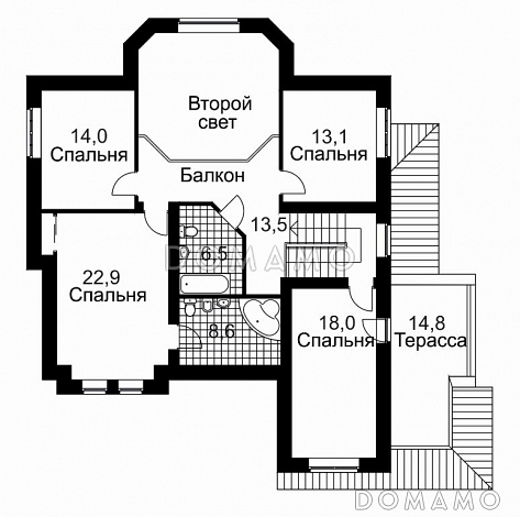 Проект дома из кирпича с эркером и гаражом на 2 машины / План мансардного этажа