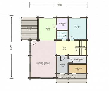 Проект дома из клееного бруса с отдельным входом в топочную / План 1 этажа