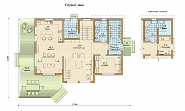 Проект каркасного дома с огромной крытой террасой / План 1 этажа