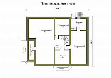 Проект двухэтажного дома из газобетона с двускатной крышей с подвалом, террасой и балконом / План цокольного этажа