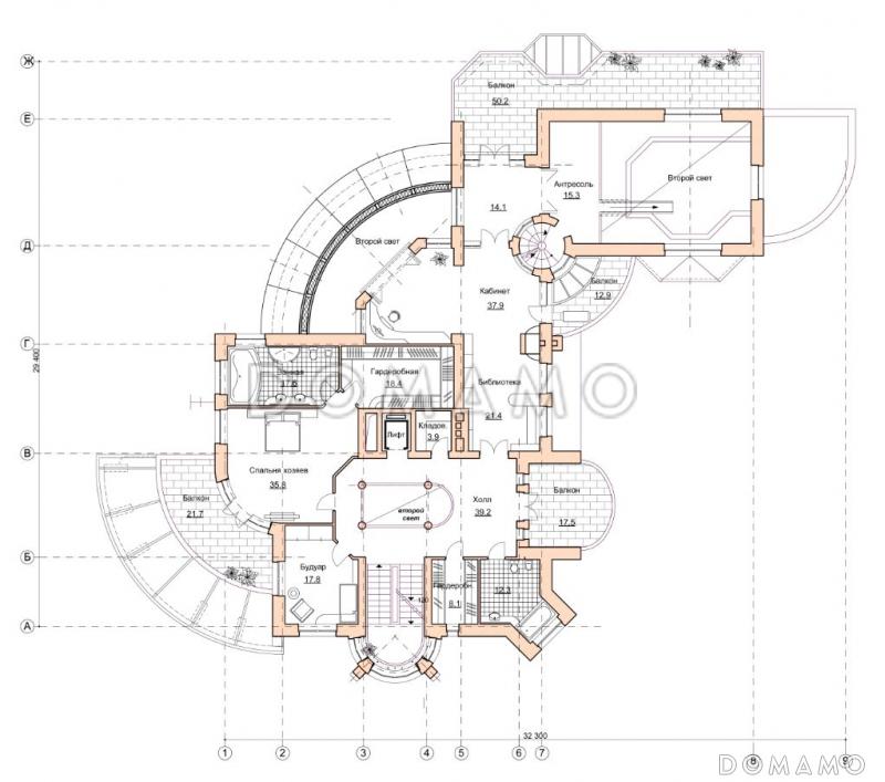 Проект коттеджа с бассейном и зимним садом в стиле северного модерна / План 2 этажа