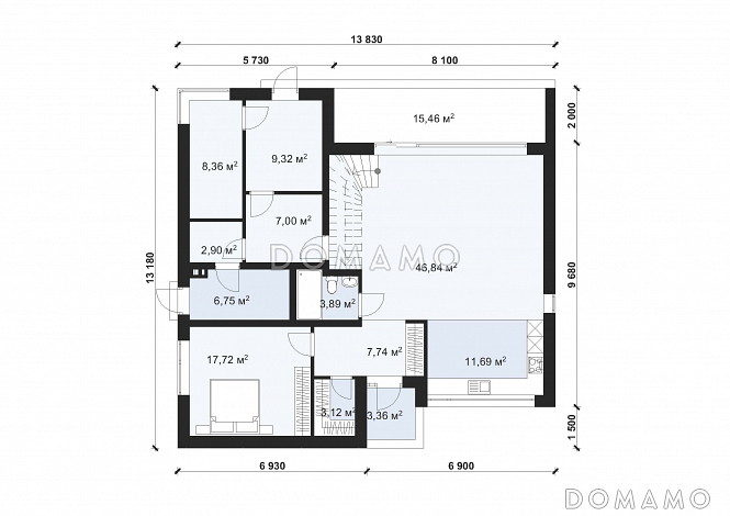 Проект современного двухэтажного дома с террасой в стиле БарнХаус S-219 / План 1 этажа