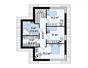Проект компактного двухэтажного дома из газобетона с тремя спальнями / План 2 этажа
