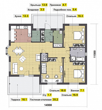 Проект каркасного одноэтажного дома / План 1 этажа