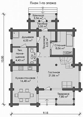 Проект дома с гардеробным помещением и балконом / План 1 этажа