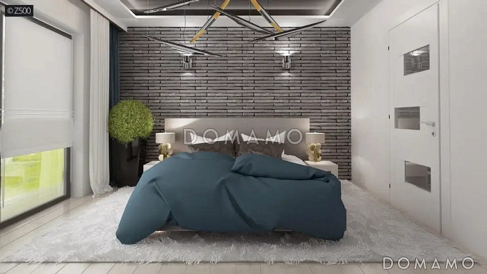 Проект загородного кирпичного дома с 4 спальнями и просторной гостиной с выходом на террасу