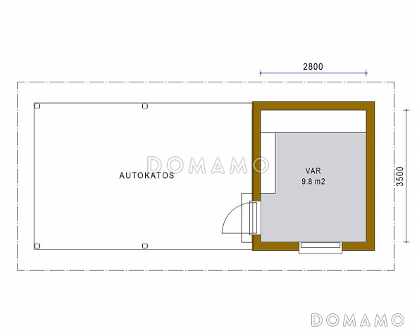 Проект каркасного навеса со складским помещением / План 1 этажа