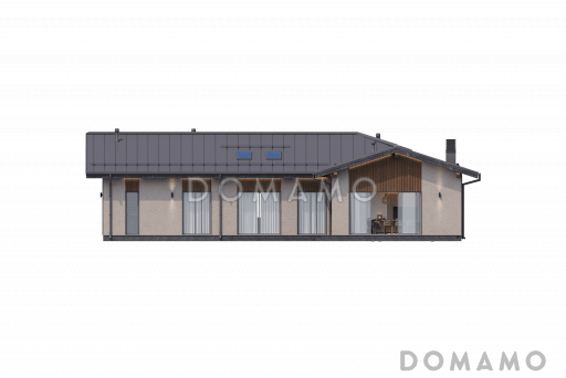 Проект одноэтажного дома из кирпича с крытой зоной для барбекю, навесом для двух машин, просторной дневной зоной и тремя спальнями / Фасад 4