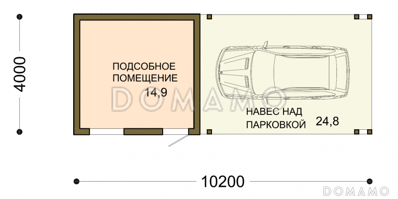 Проект навеса для одной машины с хозблоком / План 1 этажа