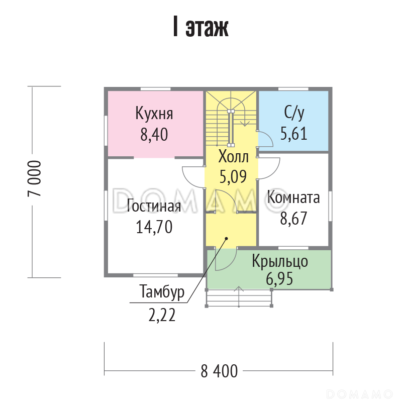 Проект дома из клееного бруса для небольшой семьи / План 1 этажа