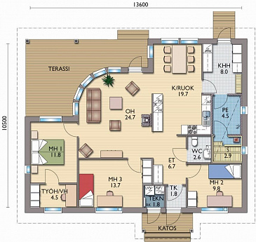 Проект каркасного дома с полукруглым эркером / План 1 этажа