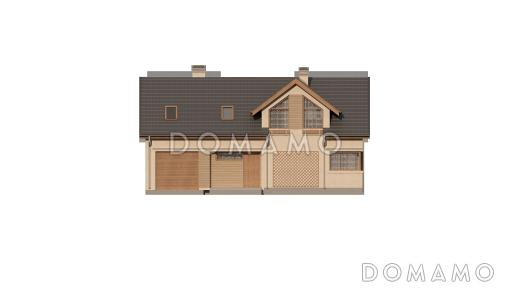 Проект одноэтажного мансардного дома из газобетона с встроенным гаражом / Фасад 2