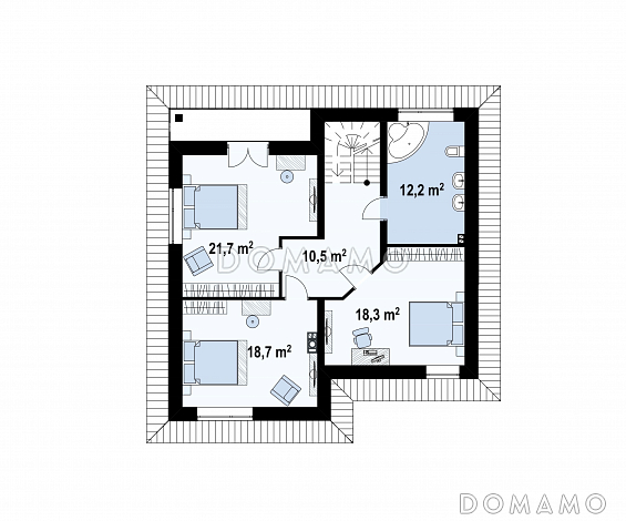 Проект современного двухэтажного дома из кирпича с пятью комнатами и балконом / План 2 этажа