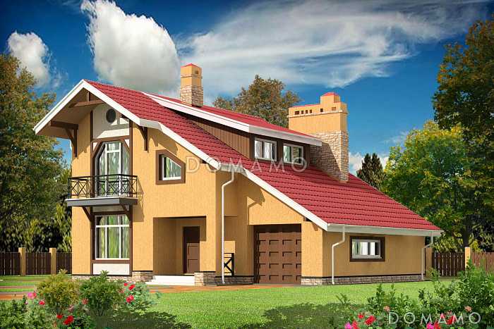 Проект дома из пеноблоков с гаражом для одной машины