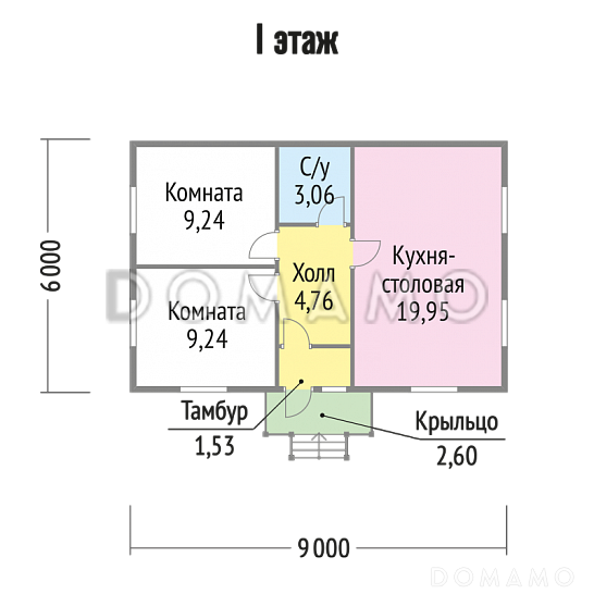 Проект одноэтажного дома 6х9 из клееного бруса / План 1 этажа