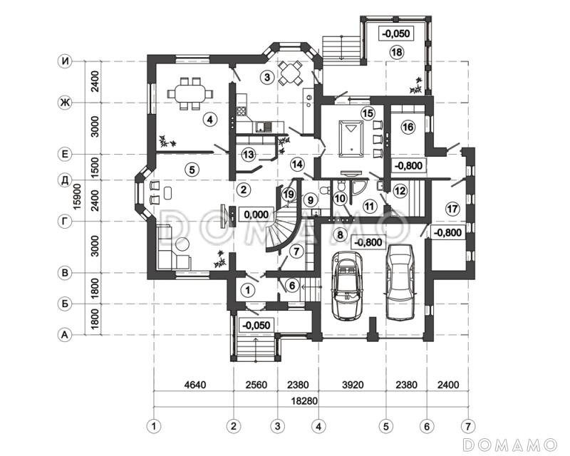 Проект дома с балконом и лоджией / План 1 этажа