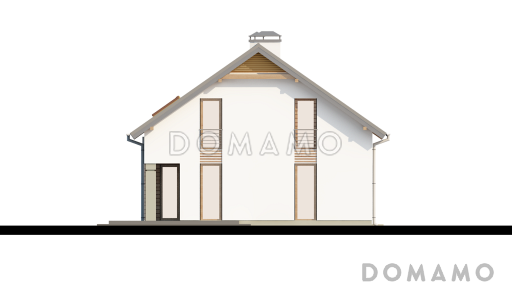 Проект одноэтажного мансардного дома из газобетона с крытой угловой террасой и большой открытой террасой над гаражом / Фасад 2
