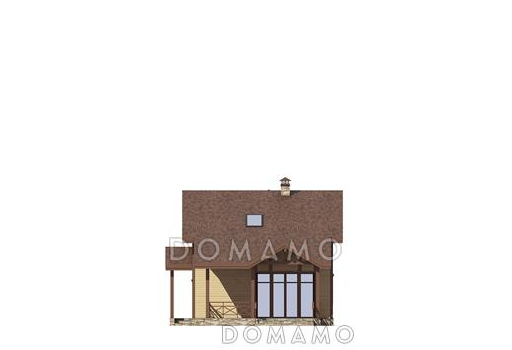 Проект дома с гостевой на первом этаже, гостиной с кухней-столовой, крытой террасой, кладовой в эркере мансардного этажа / Фасад 2