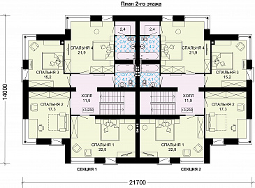 Проект двухэтажного дома-дуплекса из газобетона / План 2 этажа