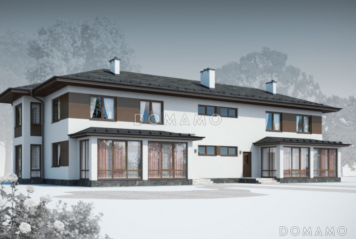 Проект двухэтажного дома на два хозяина с гаражом