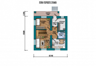 Проект дома с изолированной кухней, вместительной котельной и тремя спальнями на мансарде / План 1 этажа
