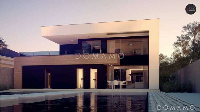 Проект современного двухэтажного дома из кирпича с тремя спальнями, спортзалом, сауной и гаражом для двух автомобилей