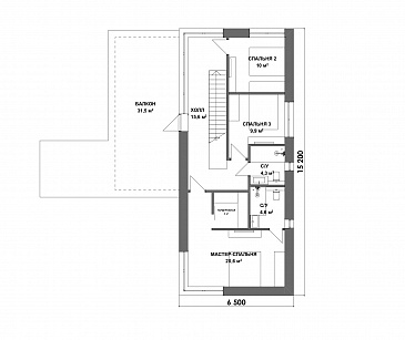 Проект современного двухэтажного дома с 4 спальнями и балконом / План 2 этажа