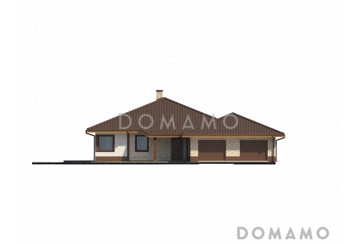Проект просторного одноэтажного дома из газобетона с фронтальным гаражом, четырьмя спальнями и большой гостиной / Фасад 1