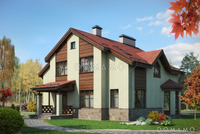 Проект дома из пеноблоков с террасой и сауной