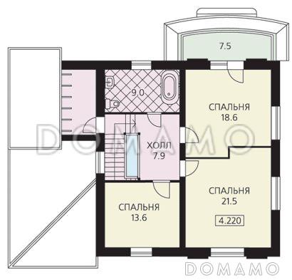 Проект дома из пеноблоков с цокольным этажом, гаражом, тремя спальнями и гостевой  комнатой на первом этаже / План 2 этажа
